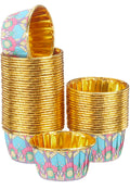 50 Pcs Cupcake Baking Liners 3.5 oz Foil Cupcake Liners Gold Little Baking Cups Bohemian Style