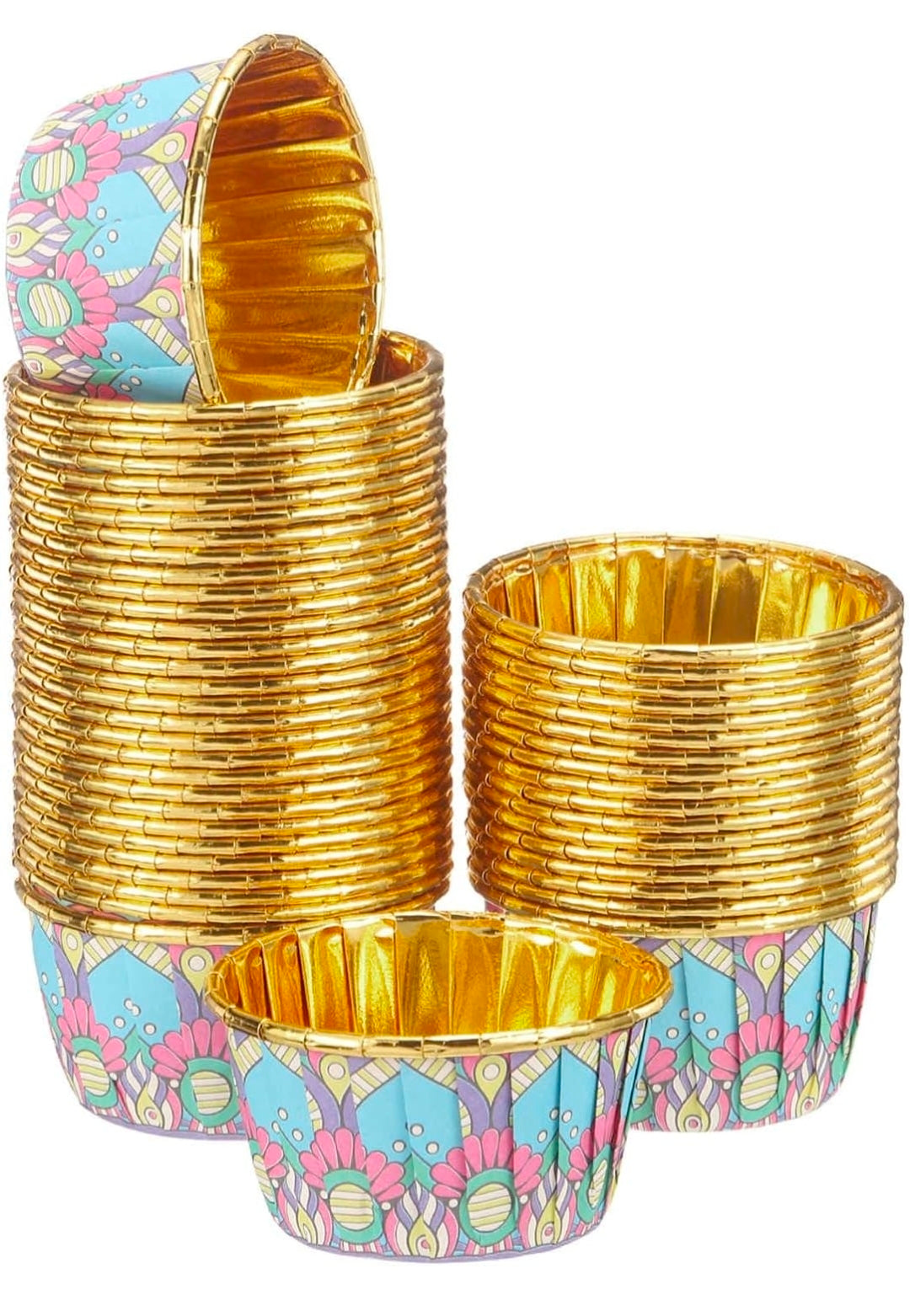 50 Pcs Cupcake Baking Liners 3.5 oz Foil Cupcake Liners Gold Little Baking Cups Bohemian Style