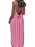 Women Spaghetti Strap Backless Maxi Sundress Summer Swimsuit Cover Up Casual Dresses large