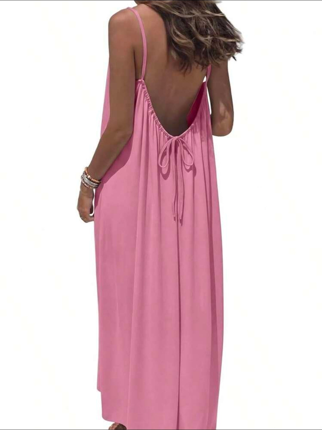 Women Spaghetti Strap Backless Maxi Sundress Summer Swimsuit Cover Up Casual Dresses large