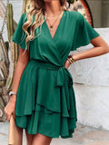 Women's V-Neck Ruffle Sleeve Dress medium