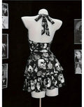 Edgy Skull Print Halter Sundress, Women's Gothic Deep V Tiered Mini Dress 2XL