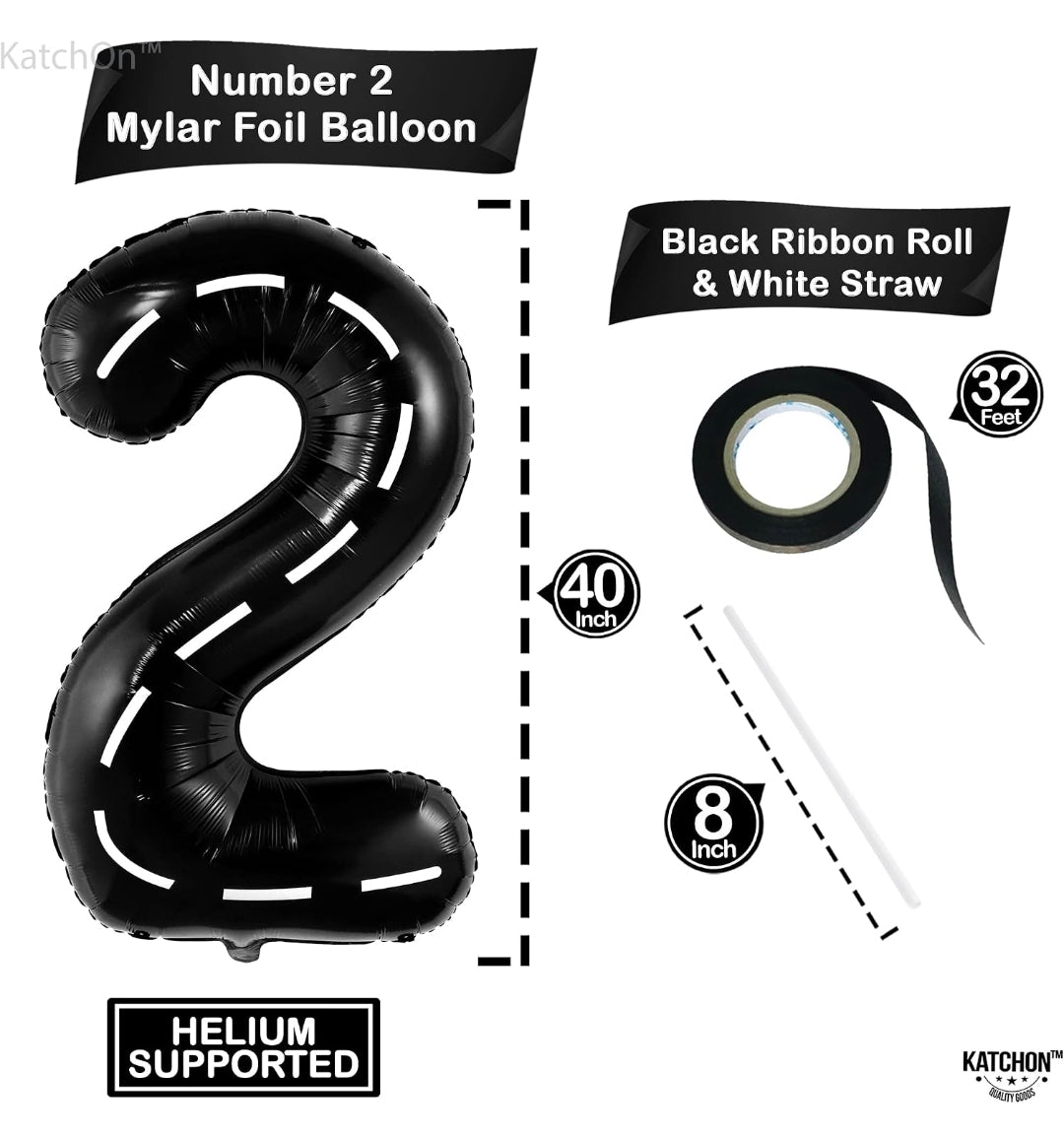 KatchOn Black Number 2 Balloon 40 Inch Foil Number Balloon For 2nd Birthday