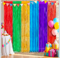 Rainbow Foil Fringe Curtains, 3.3ft x 6.6ft Mexican Style Rainbow Streamer Curtain