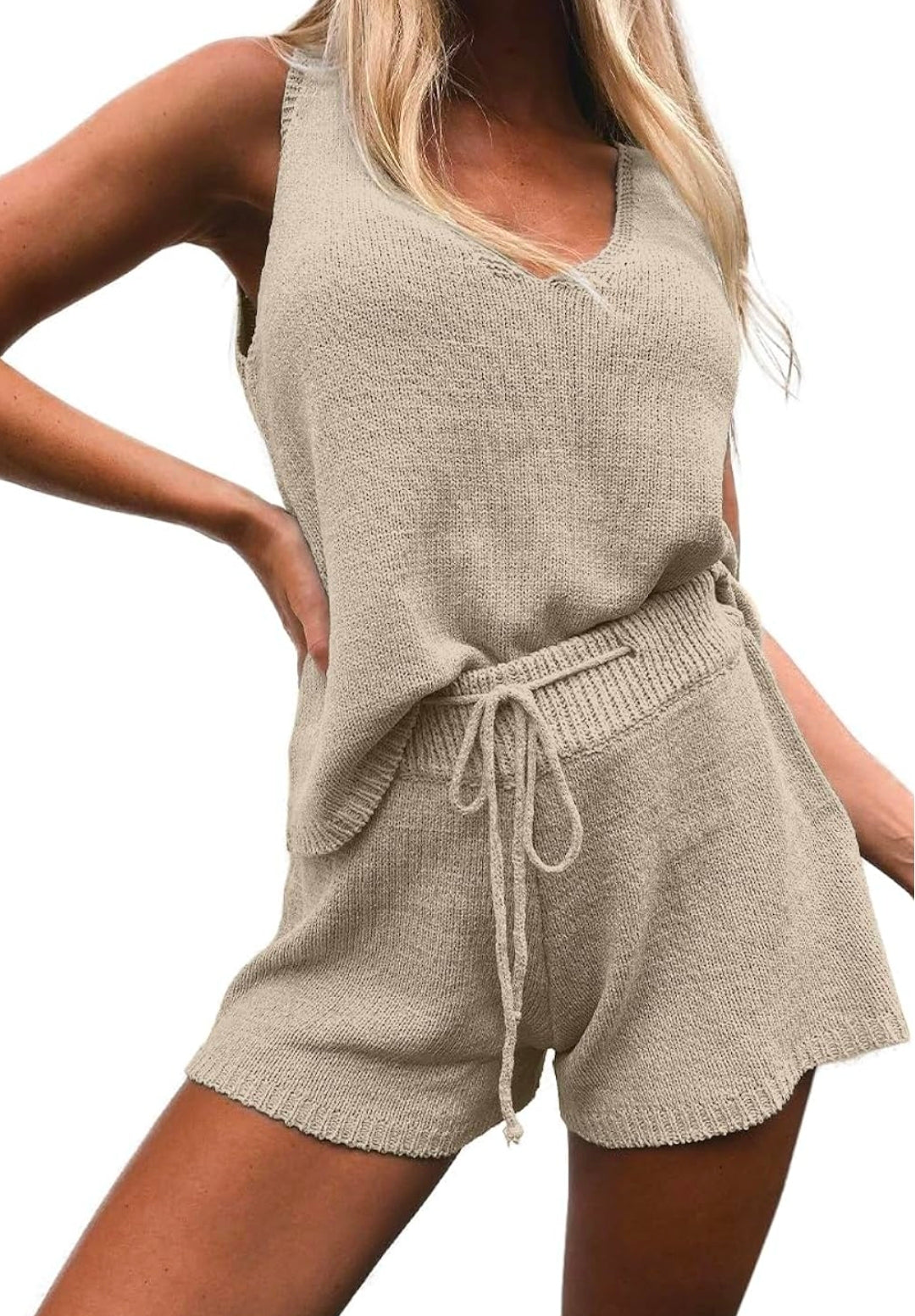 Imily Bela Women's Summer Lounge Sets Knit 2 Piece Outfits Vacation Beach Tank Tops and Shorts