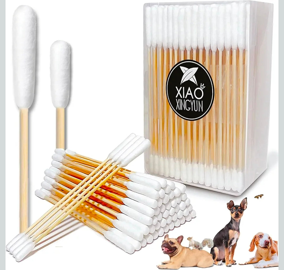 100 PCS 6 Inch Long Cotton Swabs in Box - Professional Large Cotton Swabs with Bamboo Handle - Double Sided Dog Ear Swabs