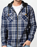 Men's Winter Cotton Plaid Shirts Jacket Warm Fleece Lined Flannel Hooded Shirt Jacket Coat Large