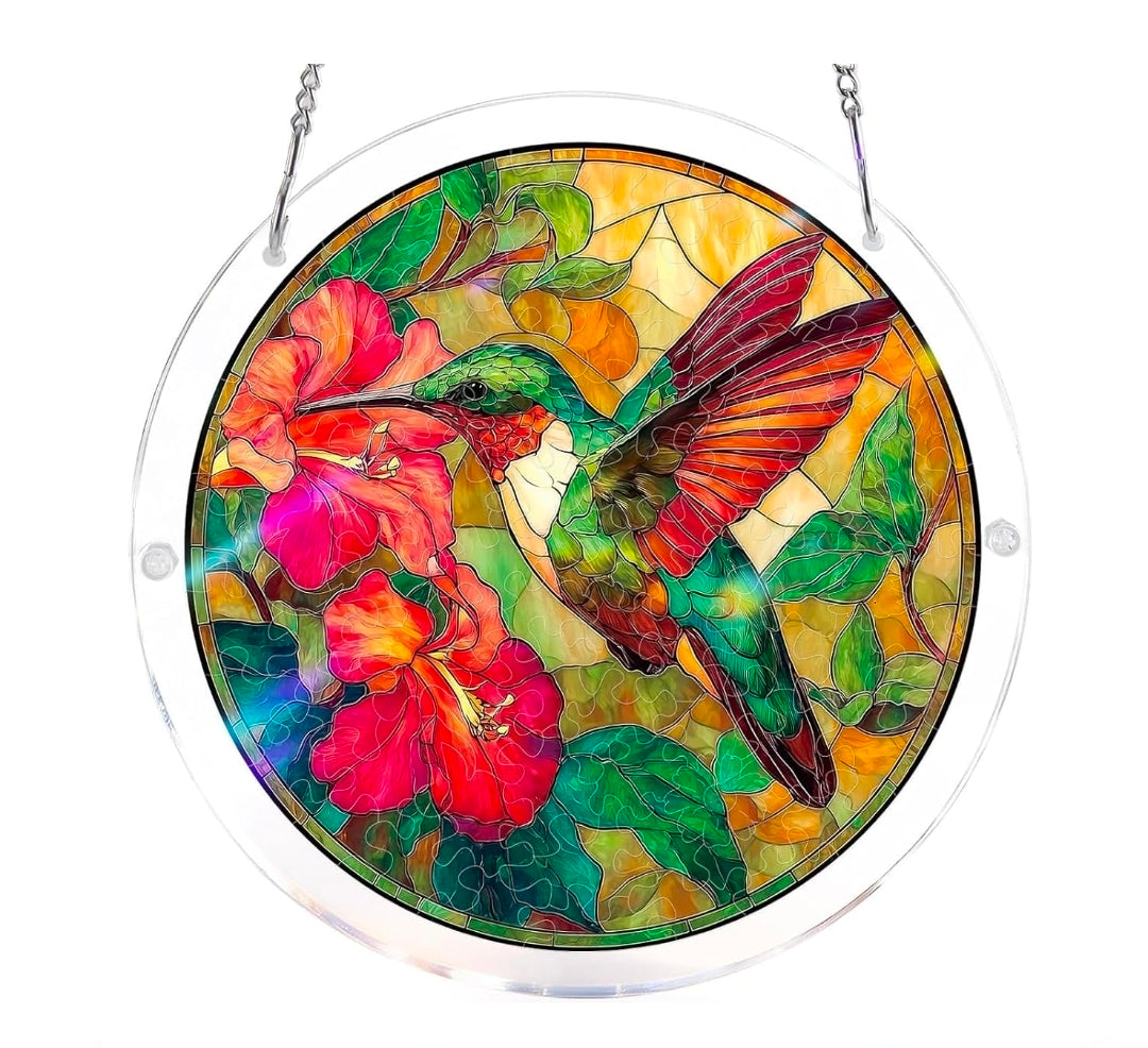Stained Glass Suncatcher Window Hanging, DIY Sun Catcher Kits for Adults, Home Decor Gift for Women, Friends 7.4in (Hummingbird