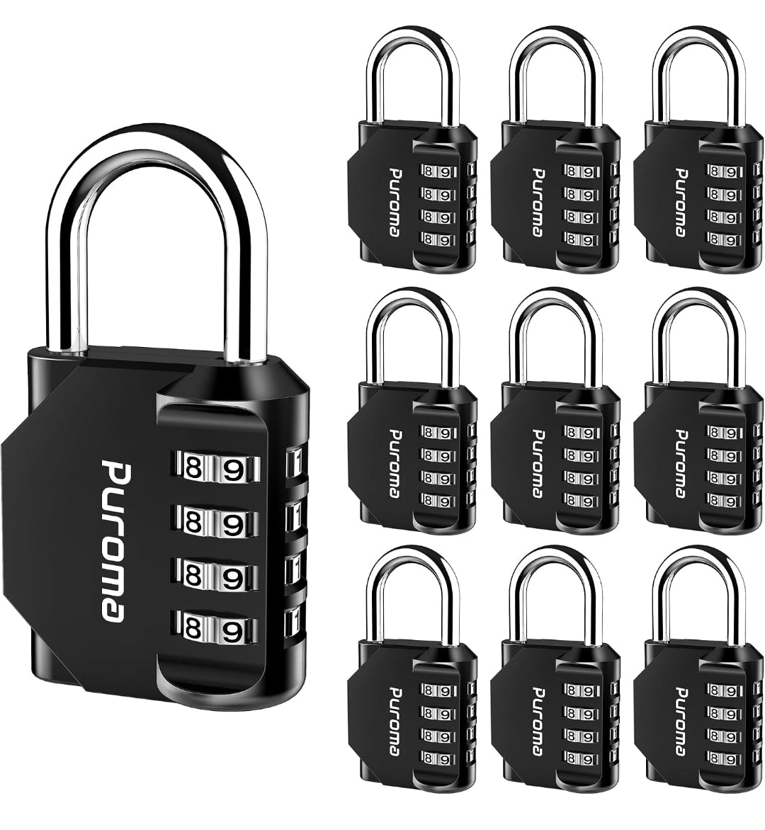 Puroma 10 Pack Combination Lock Locker 4 Digits Combo Padlock Gym Black