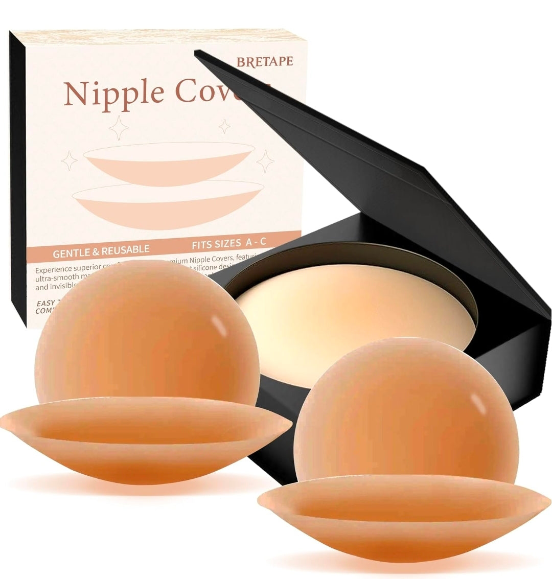 Nipple Covers for Women–2 Pairs Reusable Silicone Pasties, Adhesive&Waterproof, No Show Design with Travel Box