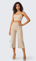 G4Free Wide Leg Yoga Capris for Women with Pockets Casual Dress Crop Pants large