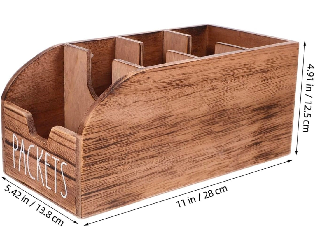 Tea Bag Organizer and Sugar Bag Holder Wood Storage Box with Divided Compartments Portable Coffee Station Rack for Kitchen Countertop