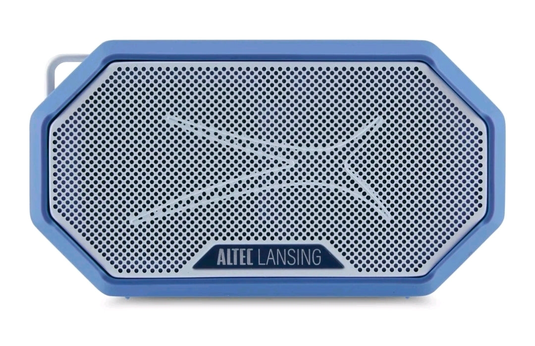 Altec Lansing HydraMini 2.0 EverythingProof Bluetooth Speaker, Waterproof IP67, Floats, 12-Hour Playtime, Built-In Magnet, Carabiner & Mount, Blue White