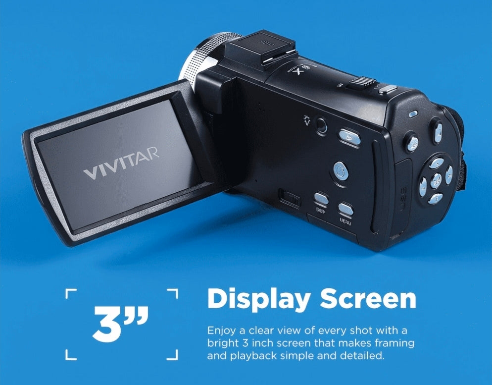 Vivitar PopCam 48MP Full HD 1080p Digital Camcorder with 3" Flip Screen and 16x Digital Zoom for Vlogging