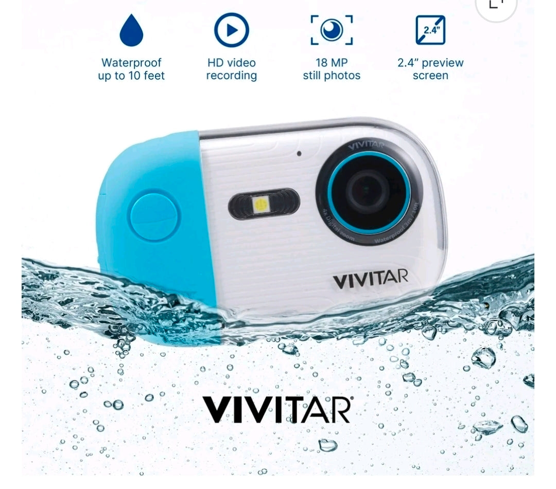 Vivitar Aqua Snap Underwater Digital Camera with HD Video Recording, New Waterproof Action Camera, Blue