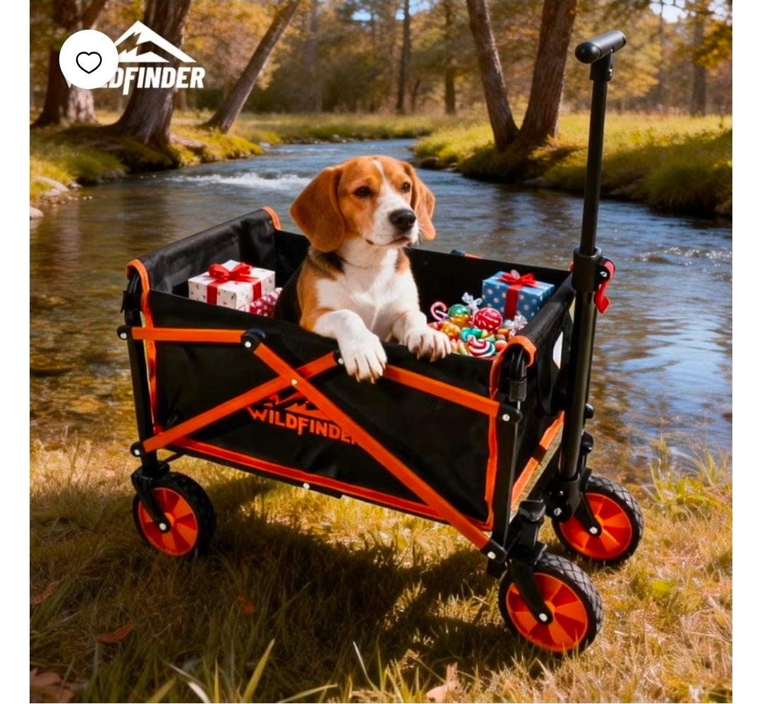 WildFinder All-Terrain Collapsible Wagon, Heavy Duty Foldable Utility Cart with Large Capacity for Camping, Gardening and Travel, Black