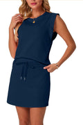 GRECERELLE 2026 Women's Summer 2 Piece Skort Set Cap Sleeve Round Neck Top & Tennis Skirt with Pockets