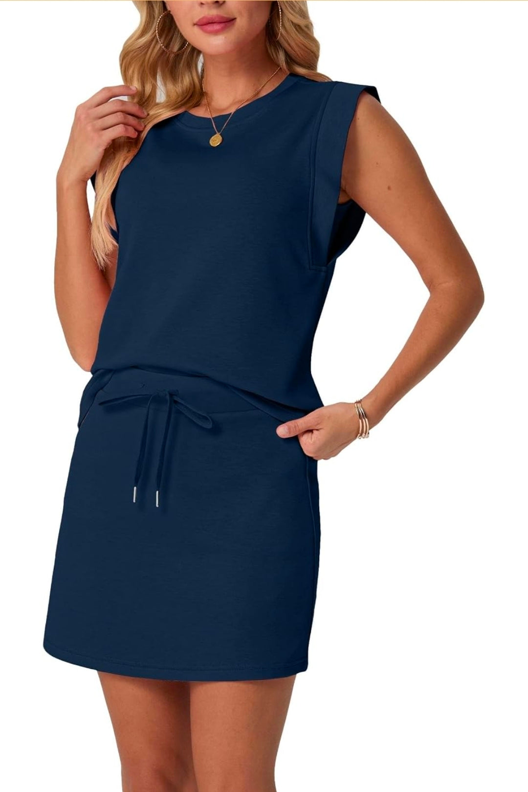 GRECERELLE 2026 Women's Summer 2 Piece Skort Set Cap Sleeve Round Neck Top & Tennis Skirt with Pockets