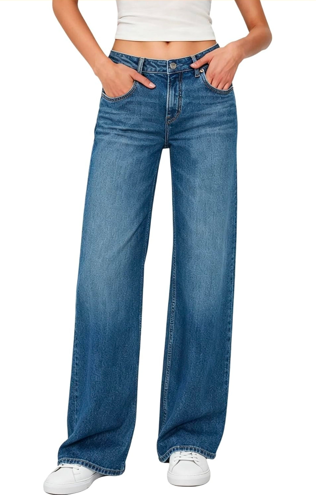 Women's Wide Leg High Waisted Jeans Stretchy Denim Pants Loose Fit Baggy Straight Leg