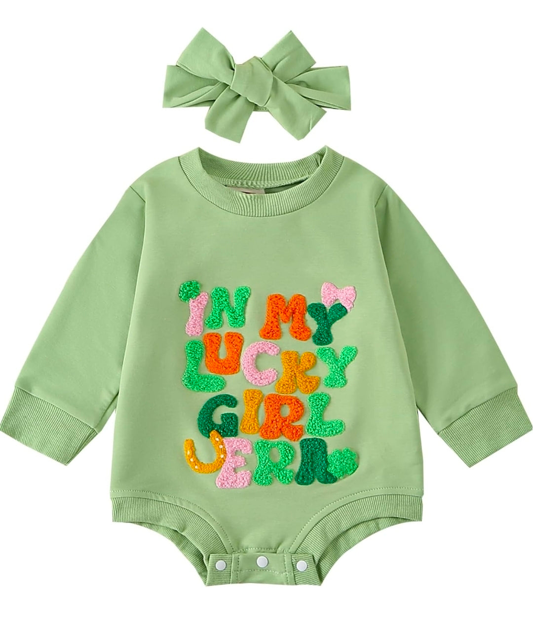 St. Patrick's Day Baby Girl Outfit In My Lucky Girl Era Romper Bodysuit with Headband