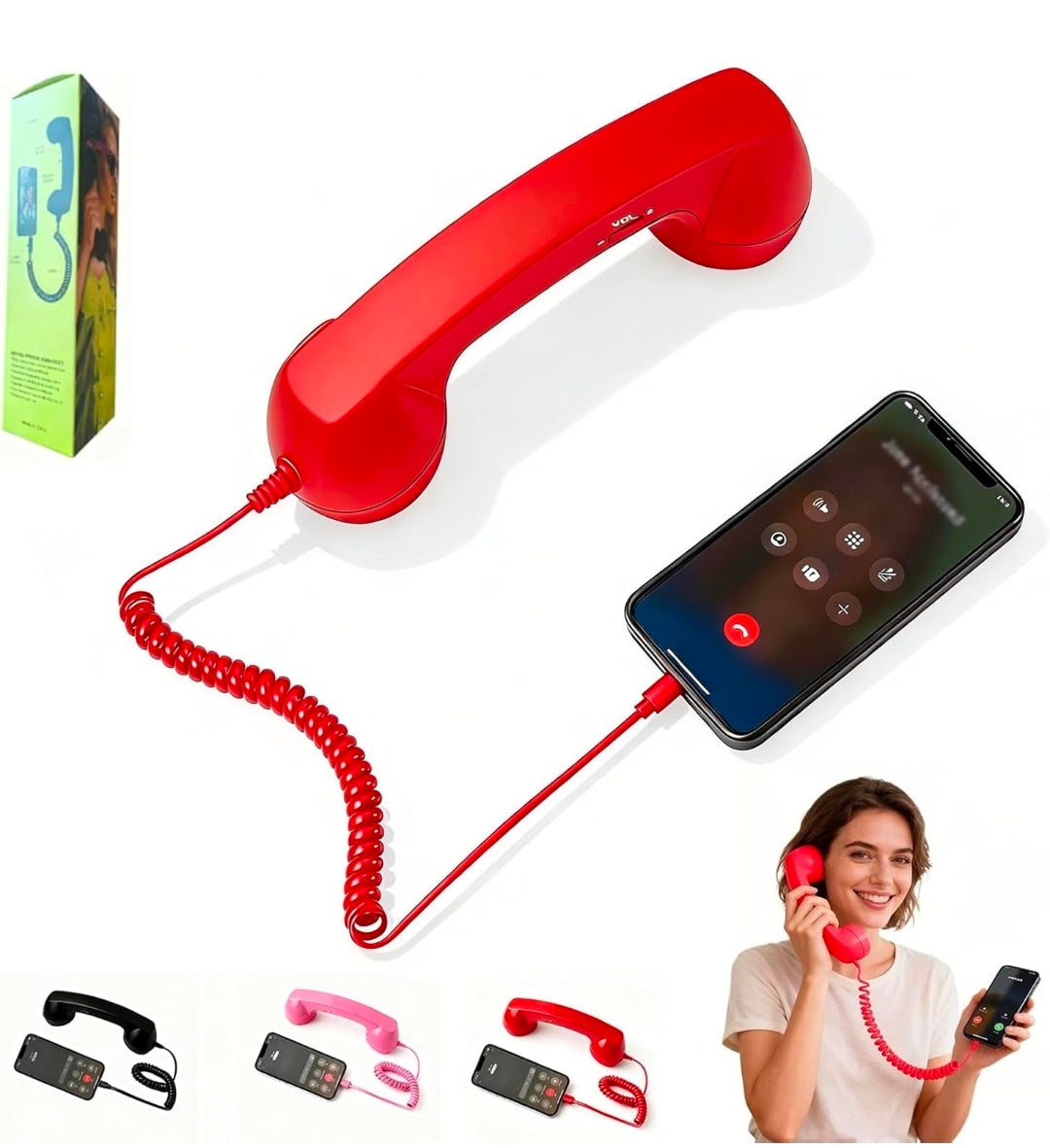 Retro Phone Handset for Type-C Devices, Vintage Style Cell Phone Receiver with Volume Control & Mic, Noise Reduction Wired Landline Handle Receiver