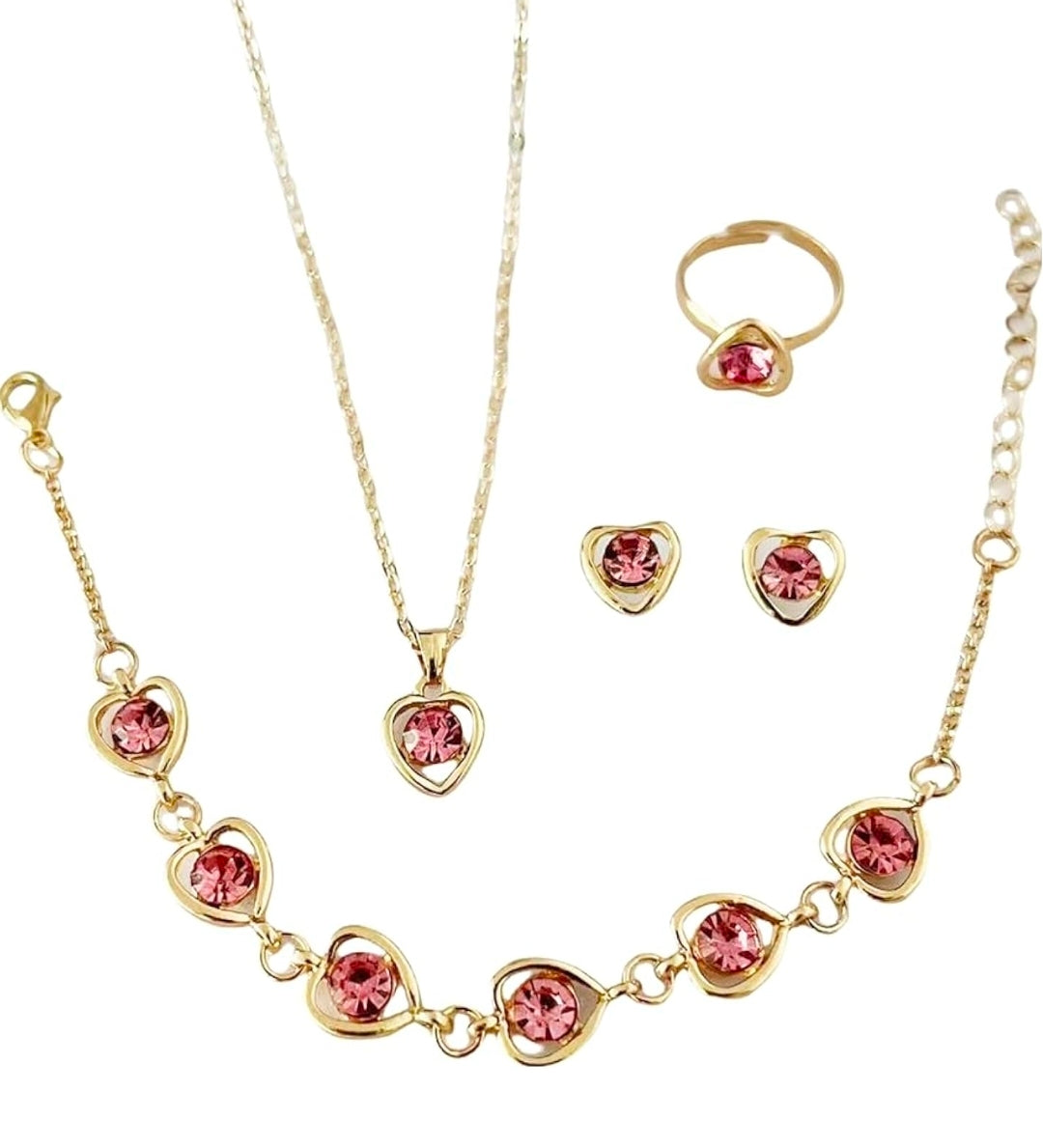 Crystal Heart Jewelry Set (Necklace, Earrings, Ring, Bracelet) - Elegant 4-Piece Gift Set