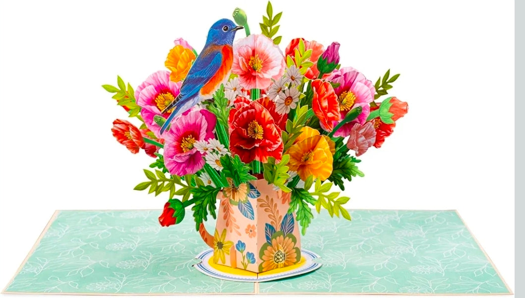 Paper Love 3D Poppy Blooms Flower Bouquet Pop Up Card, with Forever Keepsake