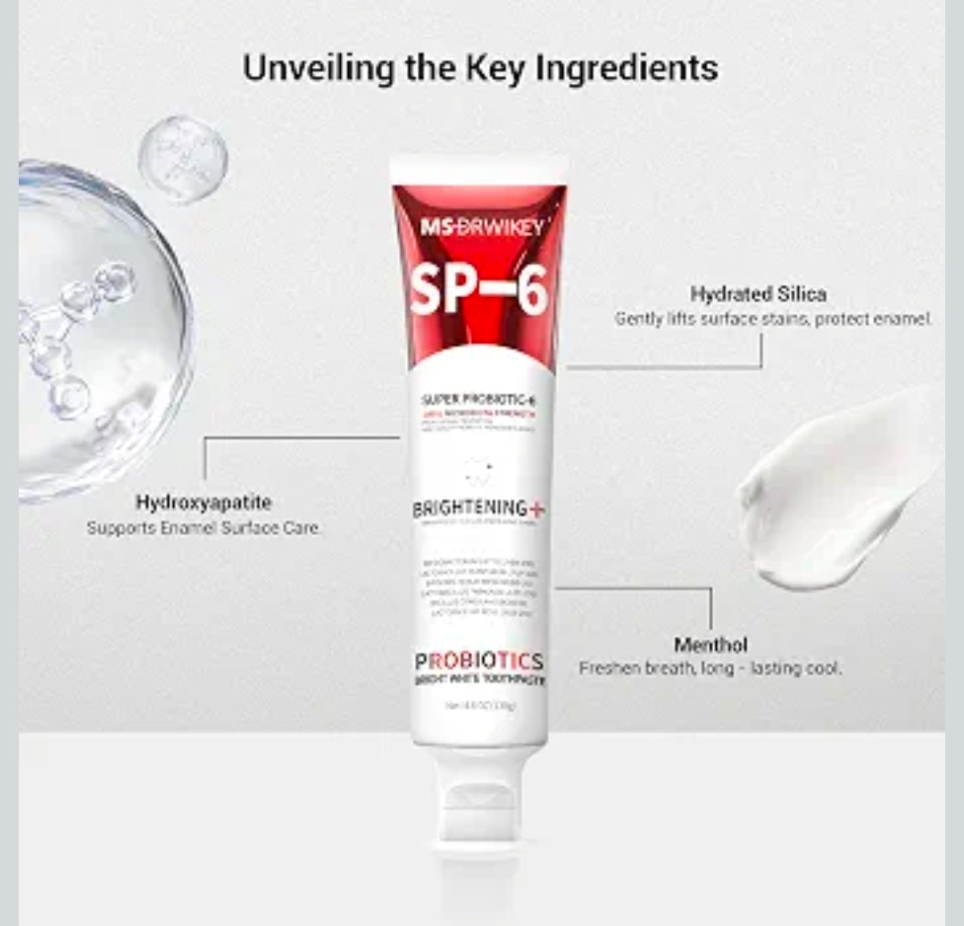 MSDRWIKEY SP-6 Whitening Toothpaste, 6 Probiotics, Enamel Safe, Fluoride-Free Gum Health