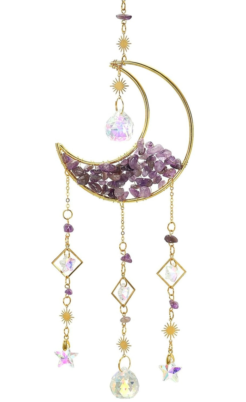 4 pack Crystal Suncatchers for Window Hanging Hourglass Moon Sun Catcher with Chain Rainbow Maker
