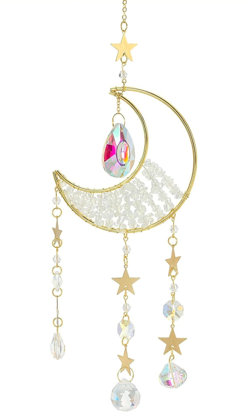 4 pack Crystal Suncatchers for Window Hanging Hourglass Moon Sun Catcher with Chain Rainbow Maker