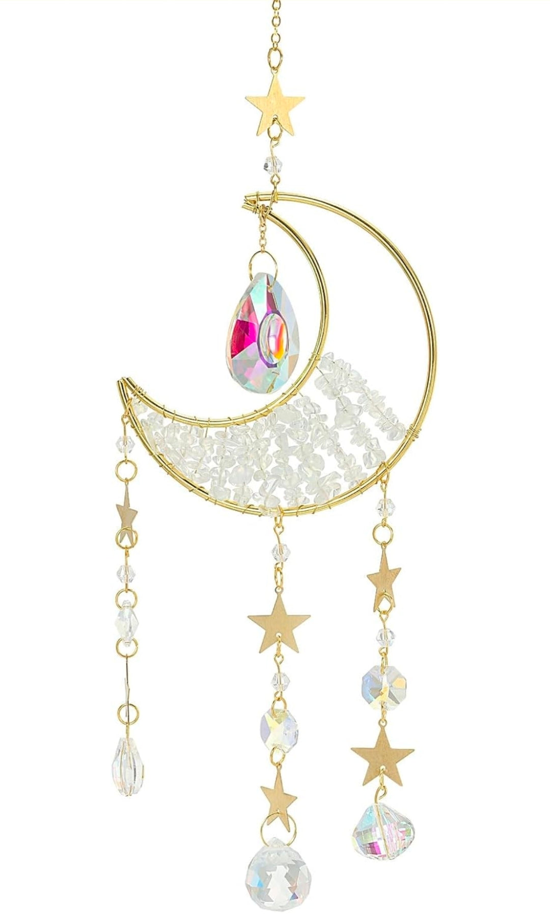 4 pack Crystal Suncatchers for Window Hanging Hourglass Moon Sun Catcher with Chain Rainbow Maker