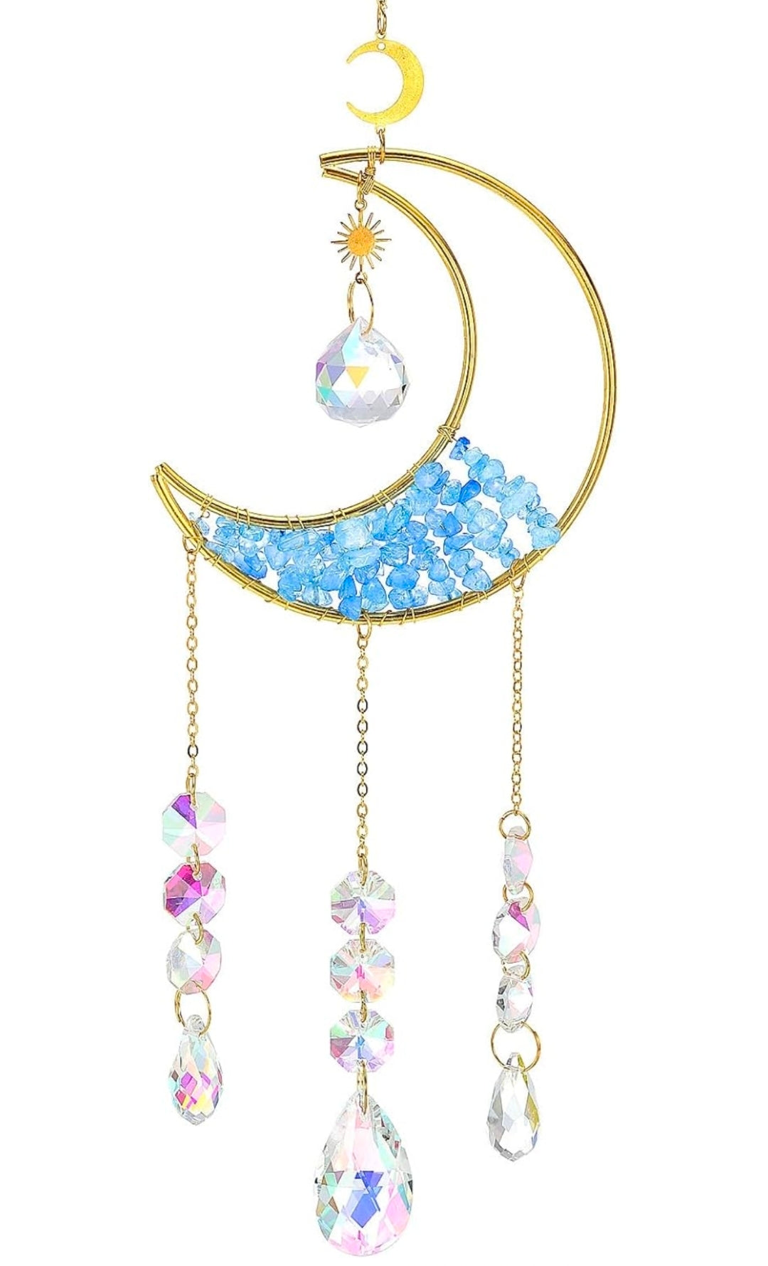 4 pack Crystal Suncatchers for Window Hanging Hourglass Moon Sun Catcher with Chain Rainbow Maker