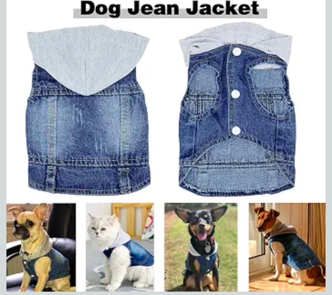 Pet Clothes Dog Jeans Jacket Blue Denim Hoodie Coat (Blue, Medium)