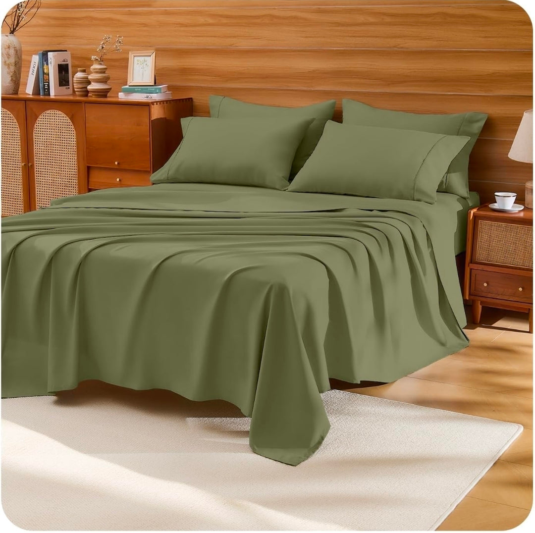 Loyalberry California King Sheet Set- 6 Piece Breathable & Cooling Sheets | Ultra-Soft Hotel Luxury Bed Sheets | 18" Deep Pocket | Wrinkle, Fade, Stain Resistant (Olive Green, California King)
