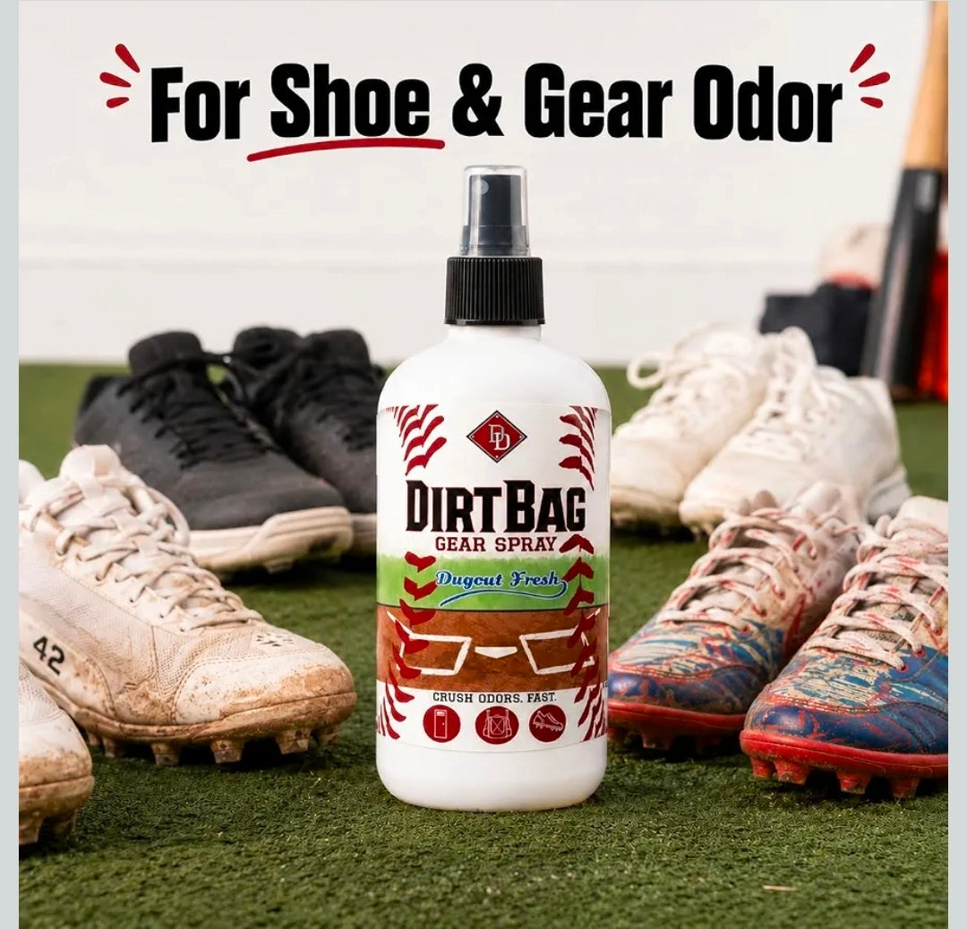 DirtBag Gear Spray by Diamond Dapper - Sports Gear Deodorizer Spray for Shoes, Gym Bags,Gloves, Helmets, Pads and Equipment, Dugout Fresh Scent, 8 oz