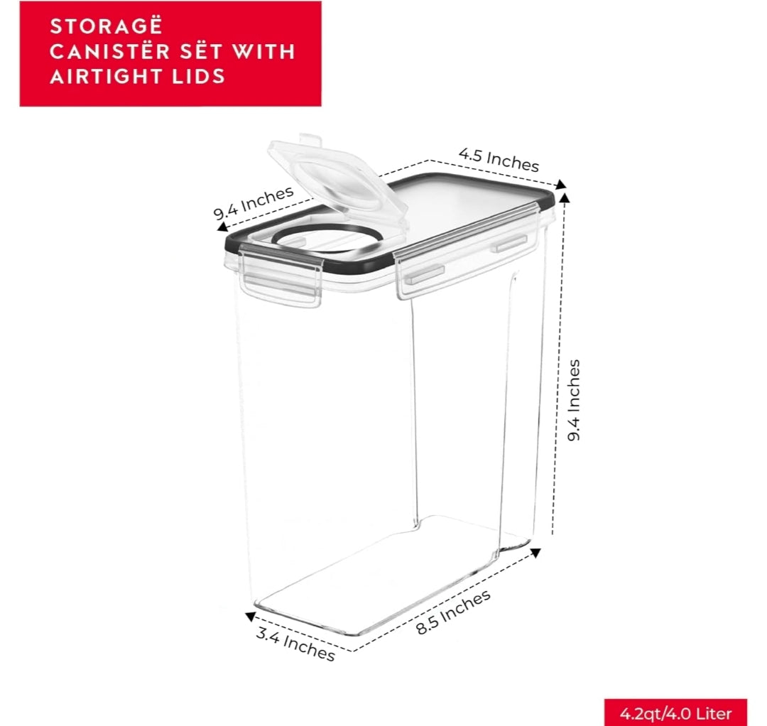 Cereal Containers Storage 4L Set of 4 Airtight Food Storage Containers with Lids
