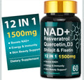 NAD+ Resveratrol Vitamin D3 Quercetin & Fisetin, Anti Aging NAD Supplements 1500mg for Women & Men Support Energy Skin Health Vitality & Immunity 60 Capsules
