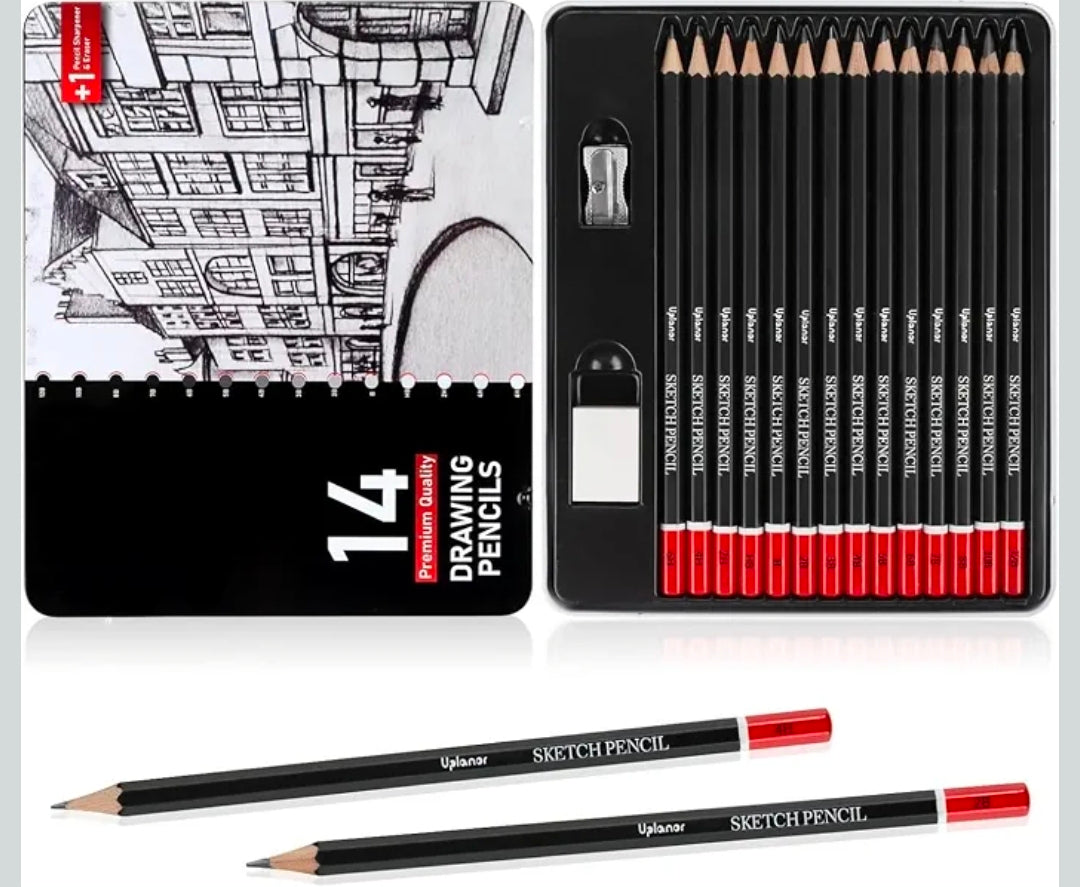 Professional Sketch Pencil Set, 14 Piece Drawing Pencils (12B-6H), Graphite Charcoal Art Pencils