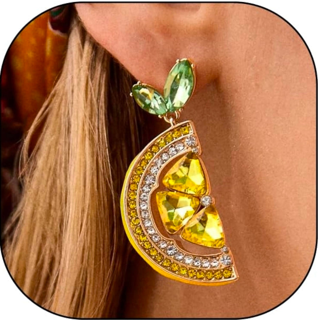Sparkly Lemon Dangle Earrings for Women Cute Crystal Fruit Drop Earrings