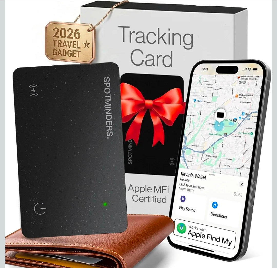 SPOTMINDERS Apple MFi Certified Wallet Tracker Card for Travel - Works with Apple Find My, IP68 Waterproof Rechargeable Tracking Card for Wallet Luggage Passport Purse - Ultra Slim
