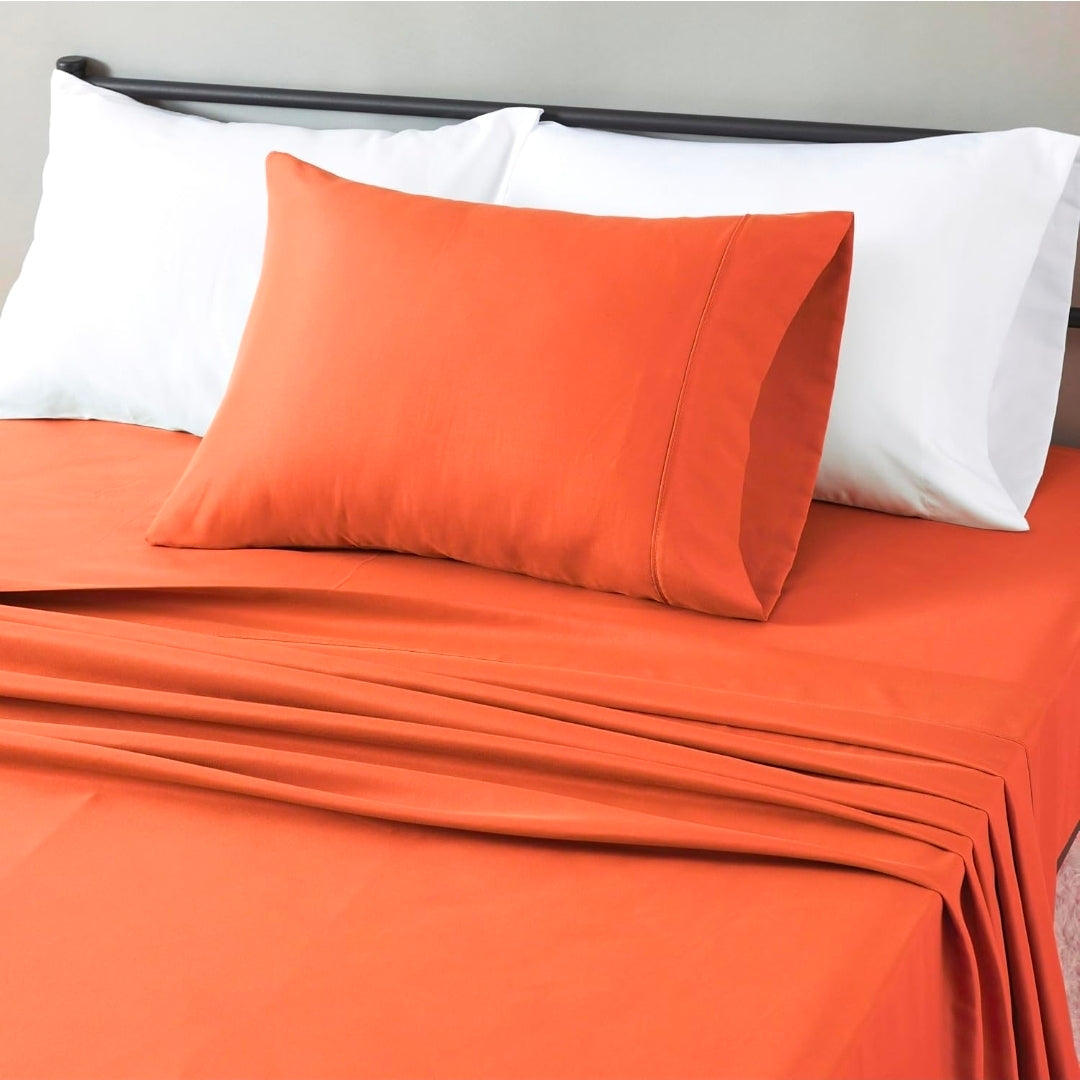 Lightweight Super Soft Easy Care Wrinkle Free Microfiber 3-Piece Bed Sheet Set with 14-Inch Deep Pockets, Twin, Brick, Solid