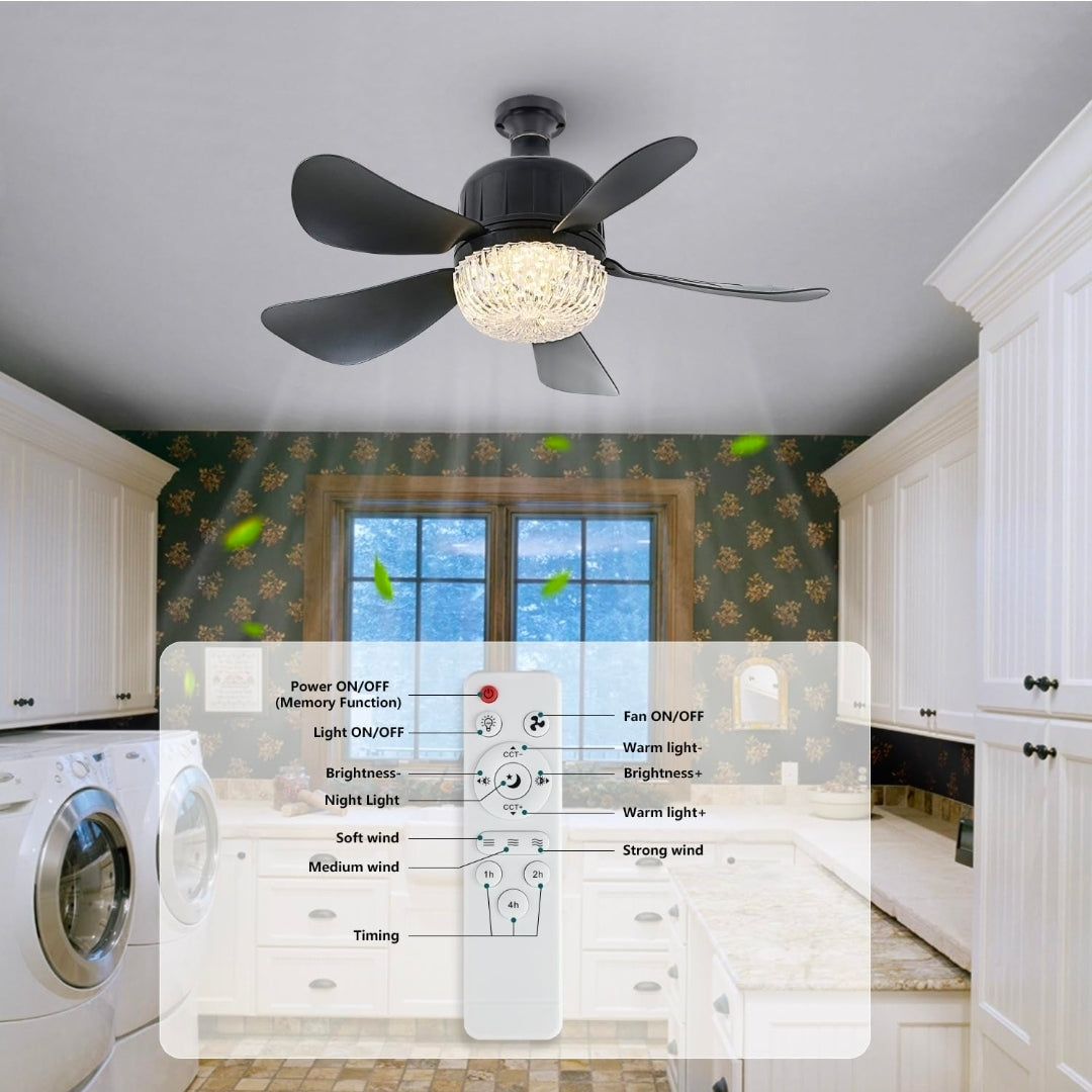 Socket Fan Light with Remote, Dimmable LED Ceiling Fans with Lights, black