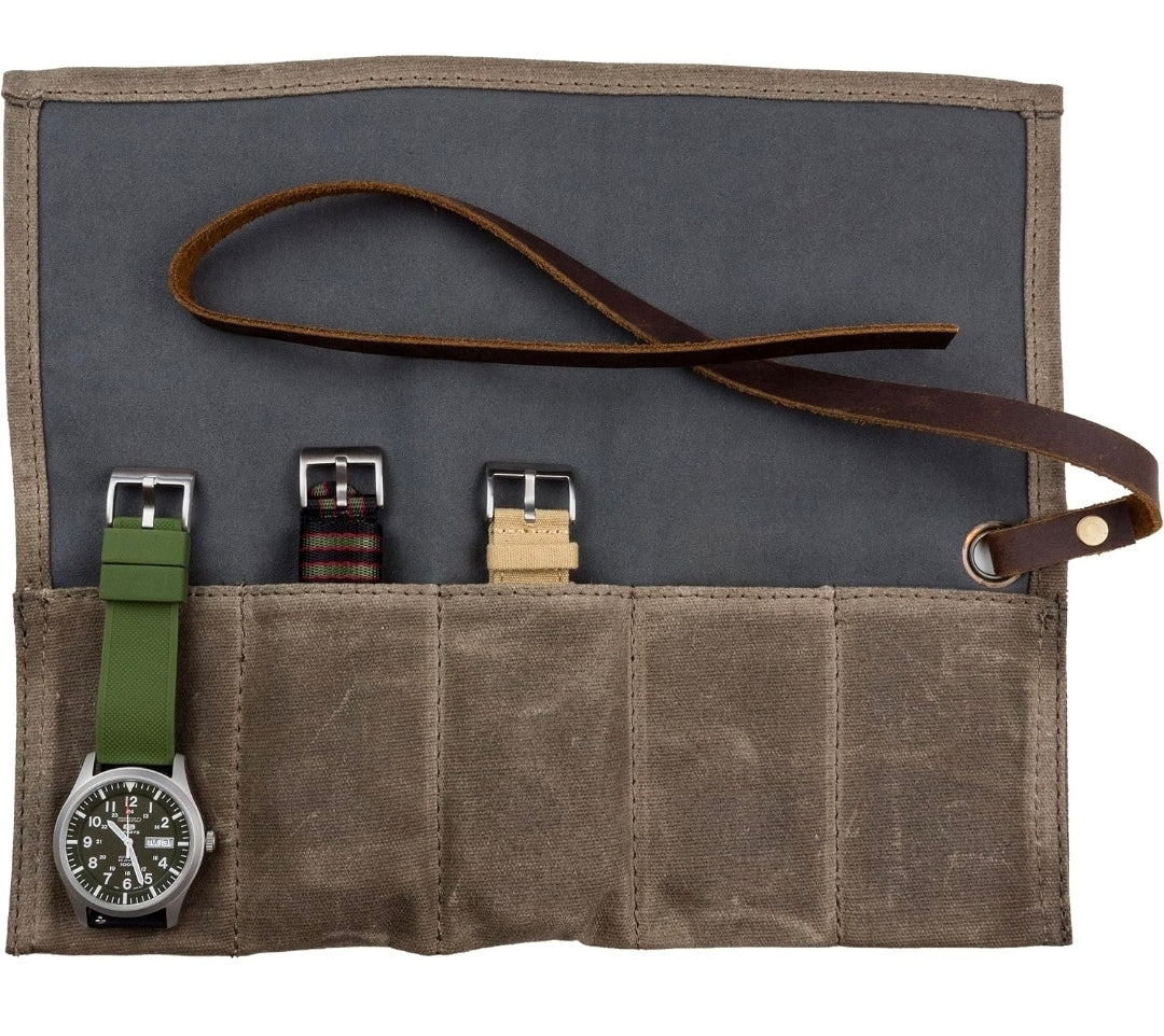 BARTON WATCH BANDS Canvas Watch Roll Travel Case