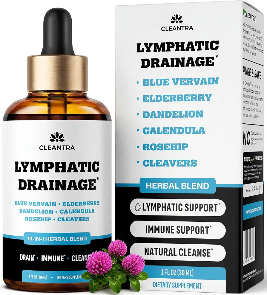 Lymphatic Drainage Drops - 10-in-1 Herbal Blend Cleanse Complex with Burdock, Dandelion, Elderberry - 1 fl oz